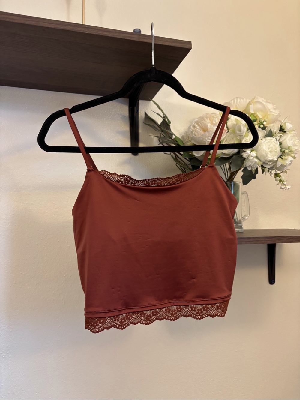Aerie Lace-Trim Satin bralette cami — Rust